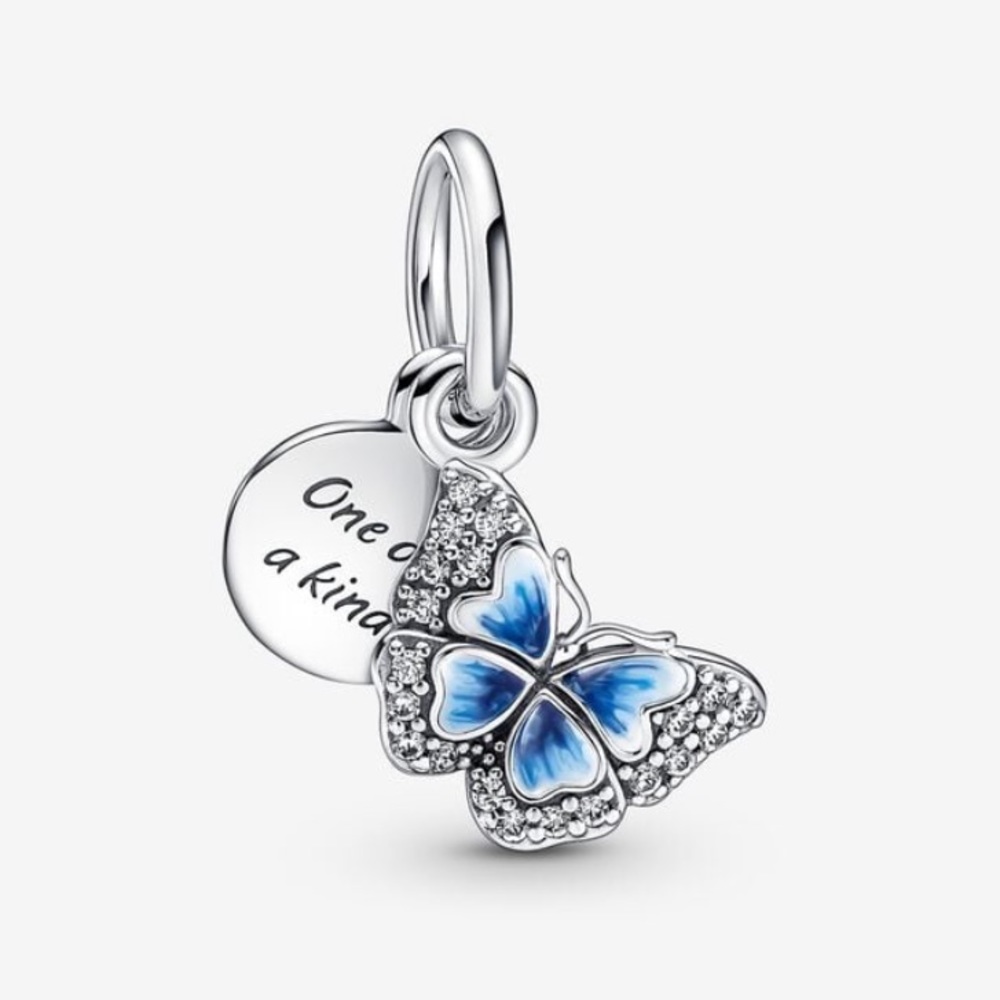 Blue Butterfly & Double Dangle Charm
